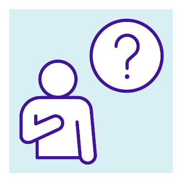 A person pointing to themself. Next to them is a circle with a question mark in it.