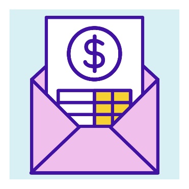 A document showing a dollar sign and a table of information. The document is poking out of an envelope.