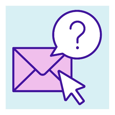 A computer pointer over an envelope and a speech bubble with a question mark in it.