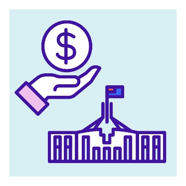 A hand giving money next to the Australian Government building.