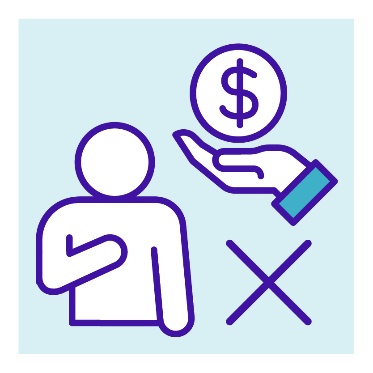 A person pointing to themself next to a hand holding a dollar sign and a cross.