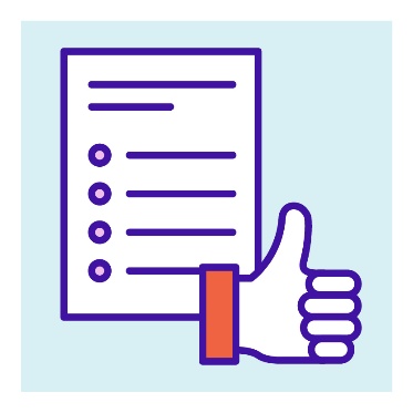A document showing a list. There is also a thumbs up.
