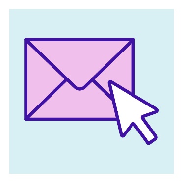 A computer mouse cursor over an envelope.