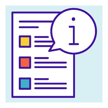 A page of Easy Read with a speech bubble over it showing an information icon.