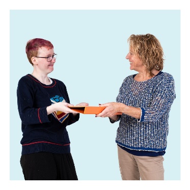 A person handing a document to someone else.