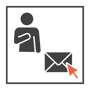 A person pointing to themself. An email icon. 