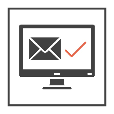 A computer screen showing an envelope and tick icon. 