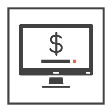 A computer screen showing a money icon. 