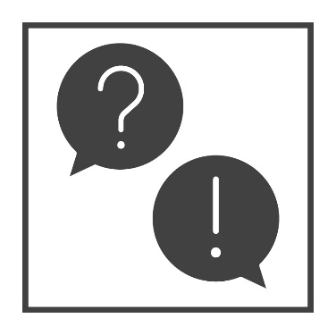 2 speech bubbles. One shows a question mark, the other shows an exclamation mark.