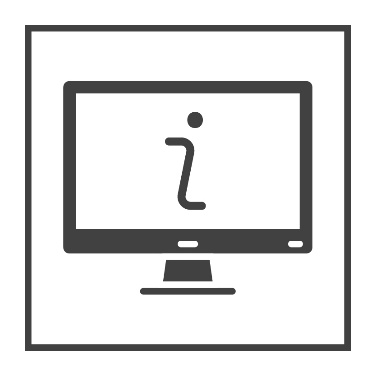 A computer screen with an information icon on it. 